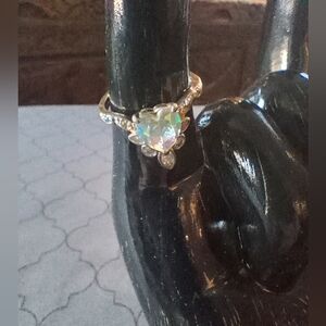 Heart-Shaped Crystal Ring with Silver Band